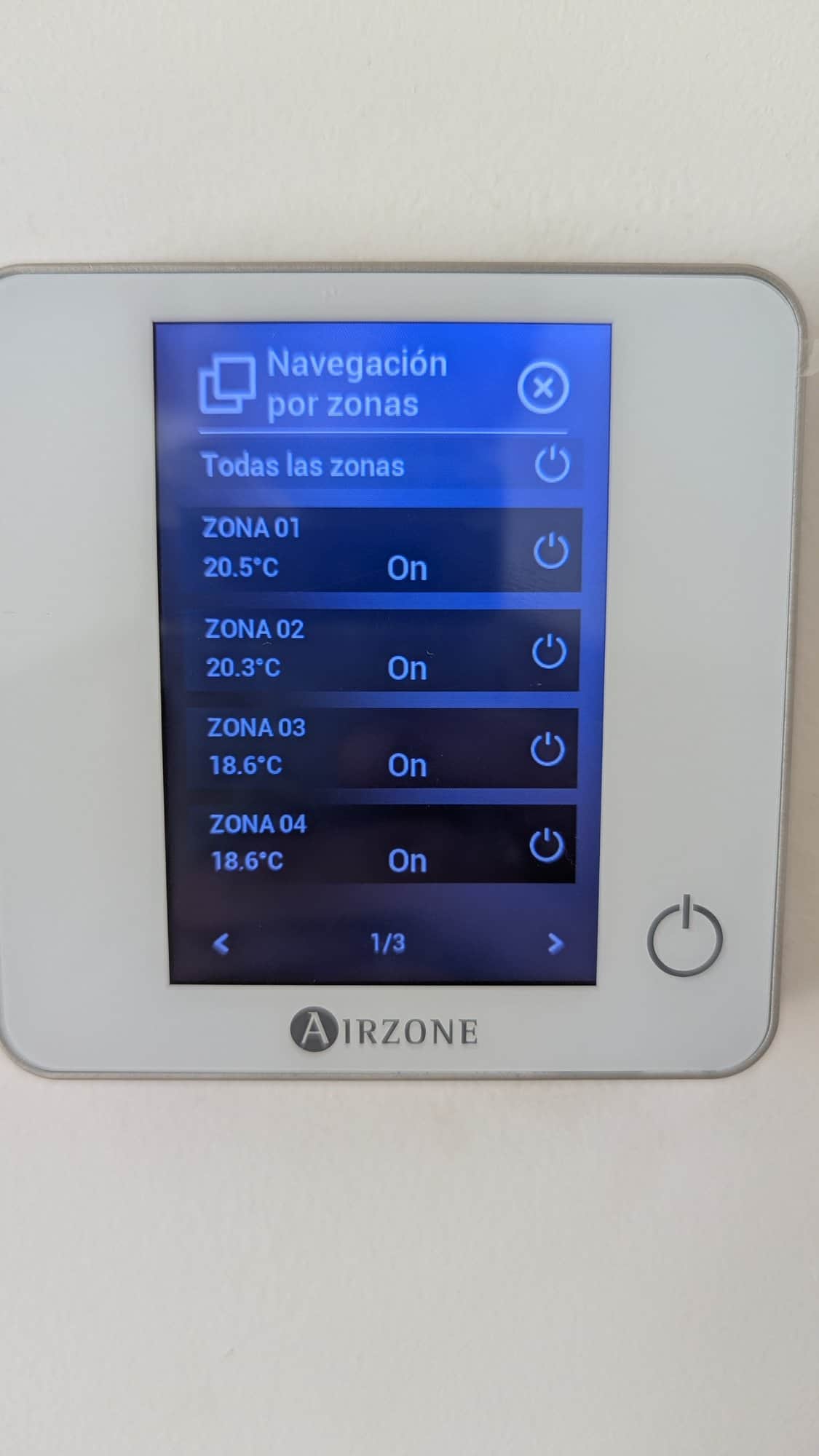 Zonethermostaat met een overzicht van vier klimaatzones.